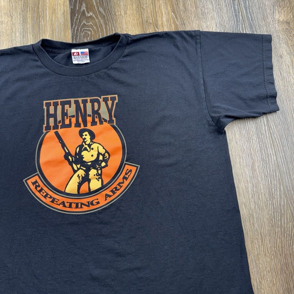 Vintage Henry Repeating Arms Shirt Mens XXL Black Rifle USA Firearm Gun Rifle